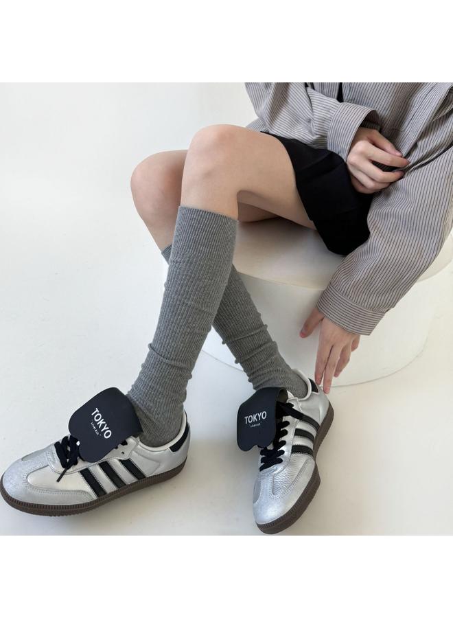 Bluejw Japanese JK Socks Milk White Vertical Striped Calf Socks Spring And Autumn Slimming Pressure Stacked Socks Gray Cotton Thin Mid-tube Socks  - Image 5