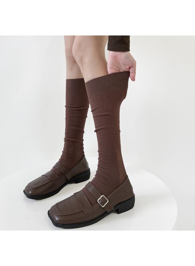Bluejw Japanese JK Socks Milk White Vertical Striped Calf Socks Spring And Autumn Slimming Pressure Stacked Socks Gray Cotton Thin Mid-tube Socks  - Image 3