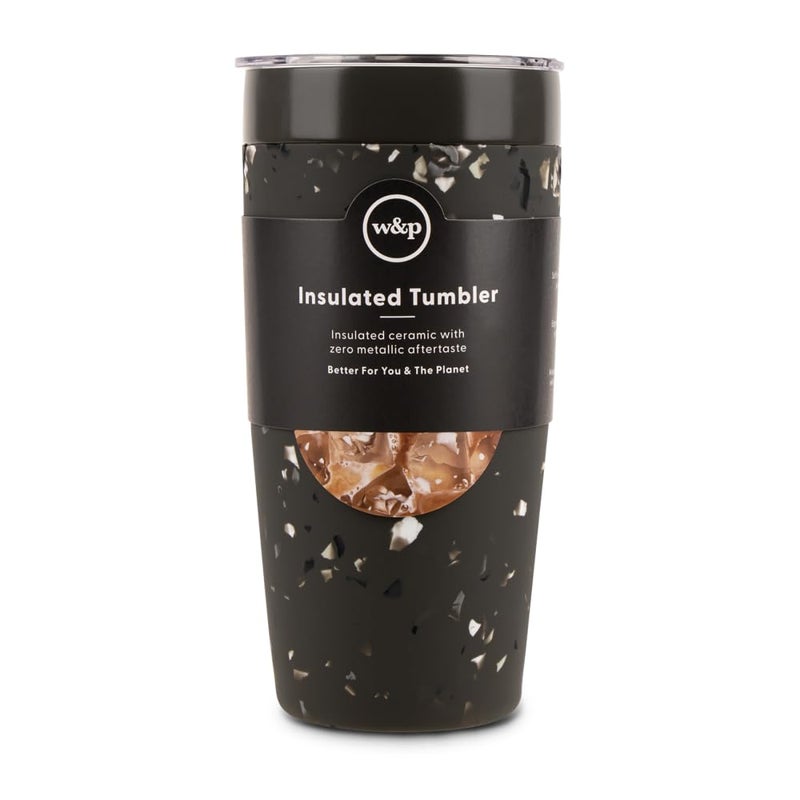 WP Porter Insulated Tumbler 20 oz No Metallic Aftertaste Ceramic Coated for Water Coffee Tea Wide Mouth Vacuum Insulated Dishwasher Safe Charcoal Terrazzo