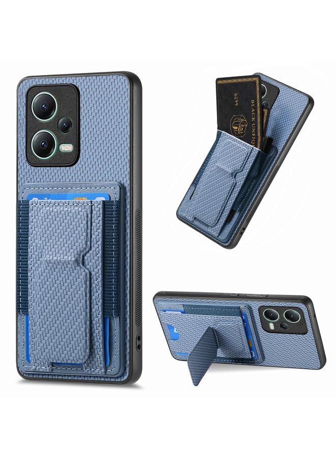 Green Tiger For Xiaomi 13 Lite Carbon Fiber Fold Stand Elastic Card Bag Phone Case(Blue)