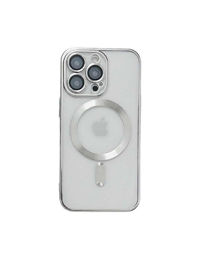 iPhone 15 Pro Max Magnetic Case Support MagSafe Charger Wireless Anti-Scratch Shockproof Clear Four Corner Cushion Screen Protector Anti-Dropping Full Body Protection Cover Silver  - Image 1