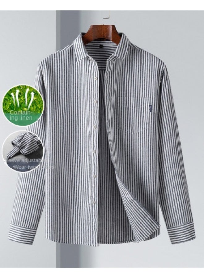 ROMON Two-way Wear With Linen】men's Striped Long Sleeve Shirt, Breathable And Comfortable Men's Shirt - Image 1