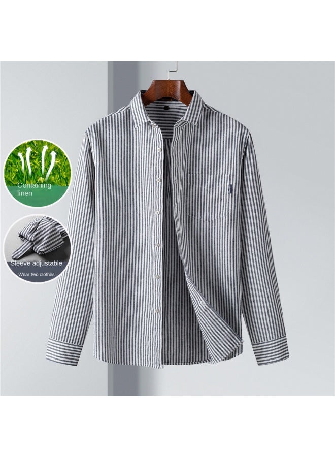 ROMON Two-way Wear With Linen】men's Striped Long Sleeve Shirt, Breathable And Comfortable Men's Shirt - Image 2