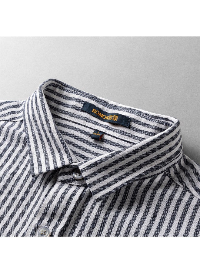 ROMON Two-way Wear With Linen】men's Striped Long Sleeve Shirt, Breathable And Comfortable Men's Shirt - Image 5