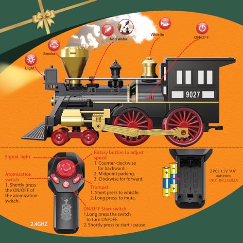 BUBUQE Train Set for Kids Remote Control Train Toys wSteam LocomotivePassenger Carriage Luxury Tracks Electric Trains wRealistic SmokeSounds Lights Christmas Birthday Gift for Boys Girls 3 4 5 6 7 - Image 5