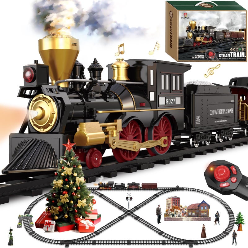BUBUQE Train Set for Kids Remote Control Train Toys wSteam LocomotivePassenger Carriage Luxury Tracks Electric Trains wRealistic SmokeSounds Lights Christmas Birthday Gift for Boys Girls 3 4 5 6 7 - Image 2