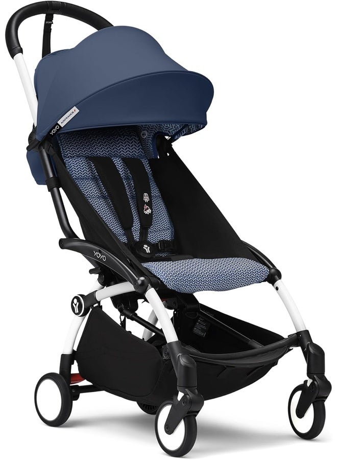 STOKKE YOYO3 Stroller from 6M+ - White Frame + Seat Cushion + Canopy - Folds In & Out in a Flash - Light & Compact - Carry-On Compatible - Air France Blue - Image 1