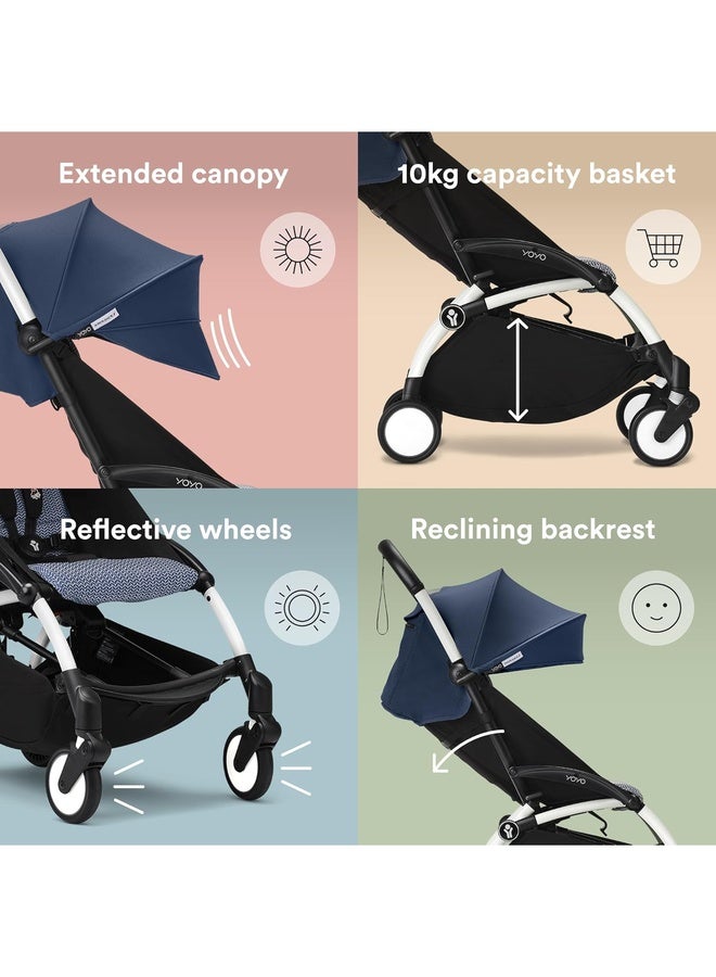 STOKKE YOYO3 Stroller from 6M+ - White Frame + Seat Cushion + Canopy - Folds In & Out in a Flash - Light & Compact - Carry-On Compatible - Air France Blue - Image 5
