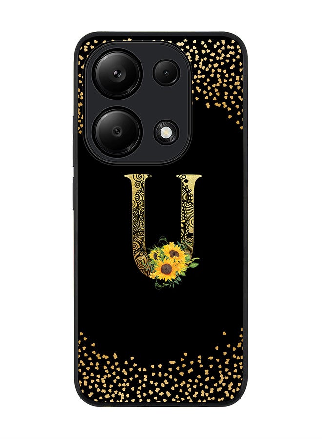 Stylizedd Rugged Case for Xiaomi Redmi Note 13 Pro 4G / Xiaomi Poco M6 Pro 4G Cover- Custom Monogram Initial Letter Mandala Floral Alphabet - U(Black) - Image 1