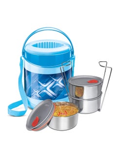 Milton MILTON Econa Deluxe 3 Stainless Steel Containers with Steam Vent 260 ml Each, PU Insulated, Hot & Cold Leak-Proof Lunch Box for Office, College, Picnic, Blue  - Image 1