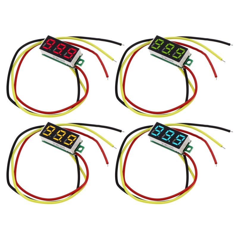 4Pcs Mini Digital DC Voltmeter Gauge 0 100V 3 Wire Battery Voltage Monitor For Car Motorcycle With Red Green Yellow Blue Display - Image 2