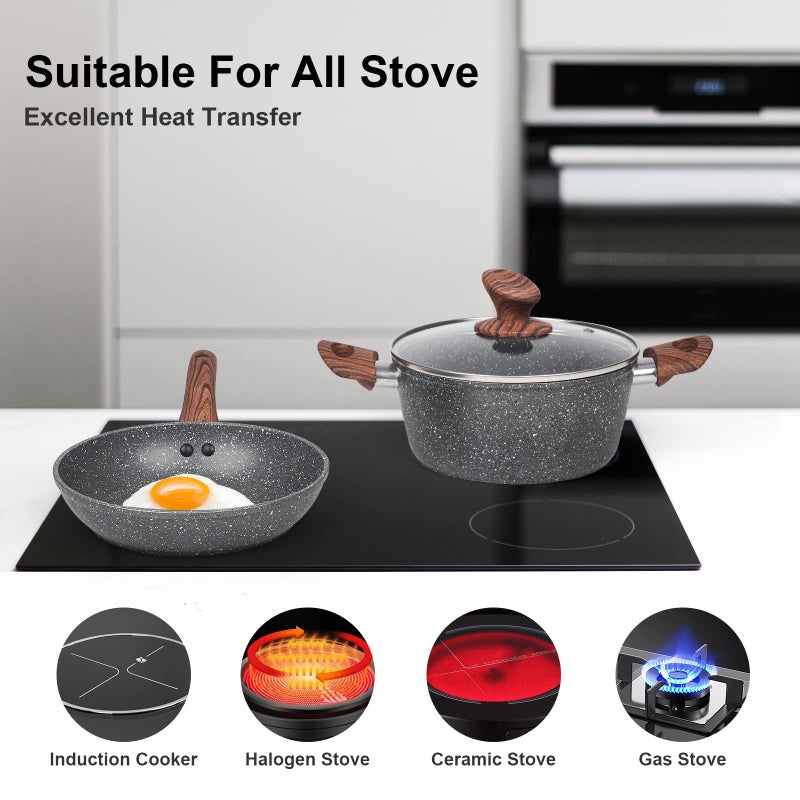 M MELENTA Granite Pots and Pans Set Non Stick, 11 Piece Die-Cast Induction Cookware Set, Nonstick Kitchen Cooking Set w/Frying Pans & Saucepans, PFOA Free - Image 5