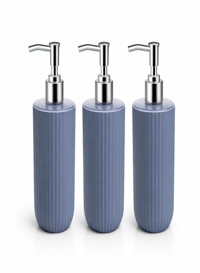 LAGET® Soap Dispenser Set of 3, 250ml Refillable Plastic Pump Bottles for Bathroom & Kitchen, Hand Wash, Dish Soap, Shampoo Dispenser, Ribbed Design (Metallic) - Image 1