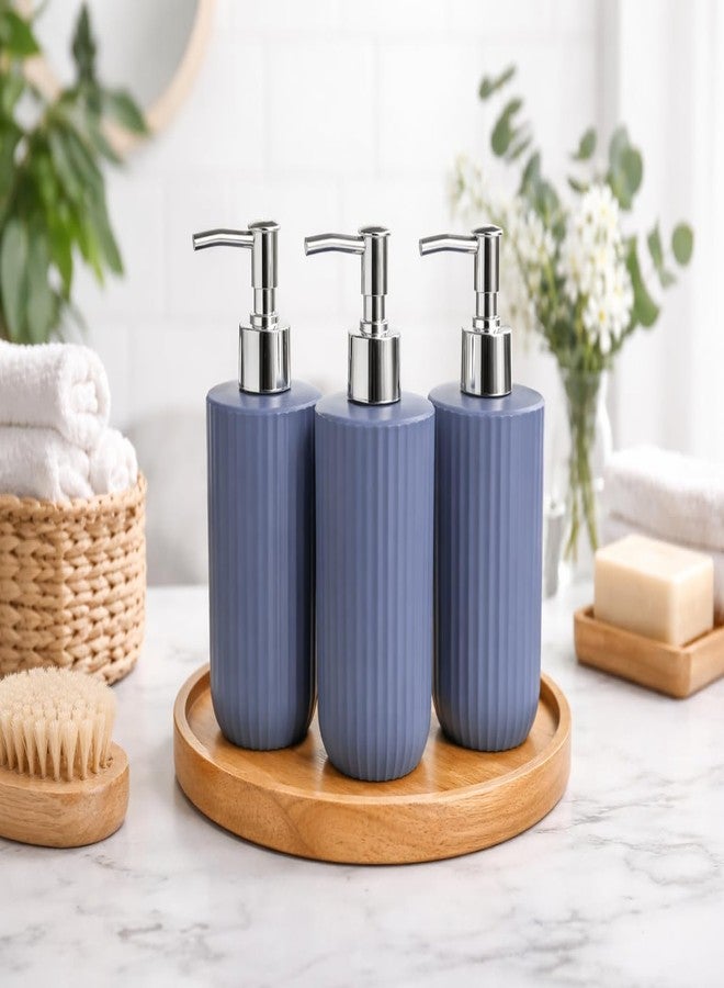LAGET® Soap Dispenser Set of 3, 250ml Refillable Plastic Pump Bottles for Bathroom & Kitchen, Hand Wash, Dish Soap, Shampoo Dispenser, Ribbed Design (Metallic) - Image 2