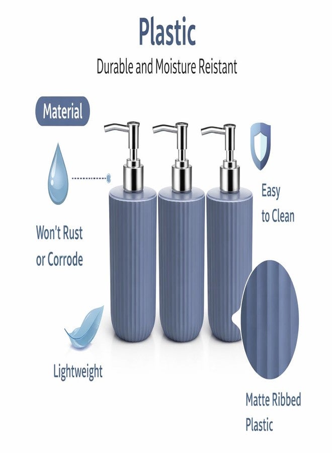 LAGET® Soap Dispenser Set of 3, 250ml Refillable Plastic Pump Bottles for Bathroom & Kitchen, Hand Wash, Dish Soap, Shampoo Dispenser, Ribbed Design (Metallic) - Image 4