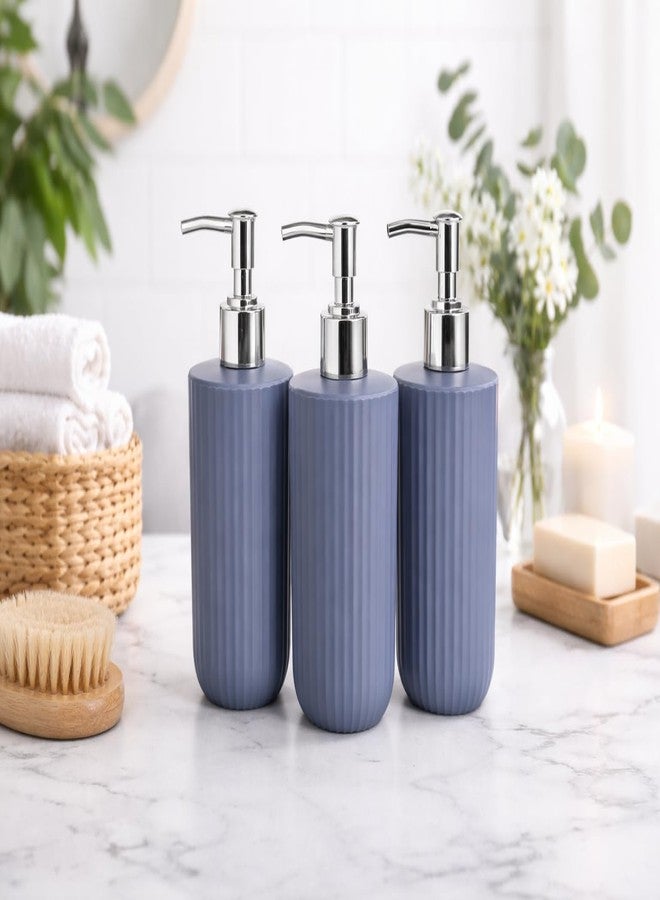 LAGET® Soap Dispenser Set of 3, 250ml Refillable Plastic Pump Bottles for Bathroom & Kitchen, Hand Wash, Dish Soap, Shampoo Dispenser, Ribbed Design (Metallic) - Image 3