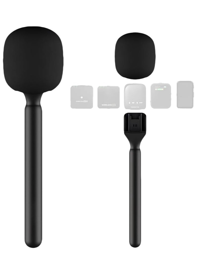 ELTRAZONE Microphone Handle Compatible with DJI Rode Wireless Go | Universal Interview Wireless Microphone Adapter with Anti-Wind Foam | Perfect for All Lapel Microphones | Portable, Durable, and Easy to Use - Image 1