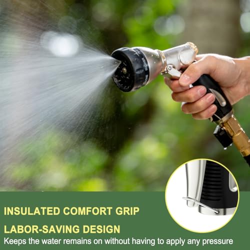 FANHAO Heavy Duty Garden Hose Nozzle, 100% Metal Water Nozzle with 8 Adjustable Spray Patterns, High Pressure Hose Sprayer with Non-Slip Grip for Watering Plants & Lawns, Washing Cars & Pets -Silver - Image 5