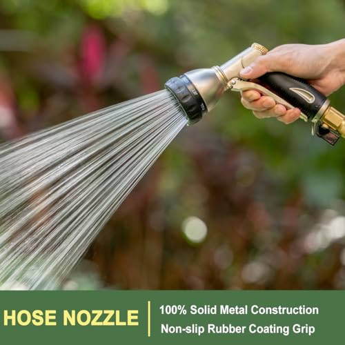 FANHAO Heavy Duty Garden Hose Nozzle, 100% Metal Water Nozzle with 8 Adjustable Spray Patterns, High Pressure Hose Sprayer with Non-Slip Grip for Watering Plants & Lawns, Washing Cars & Pets -Silver - Image 2