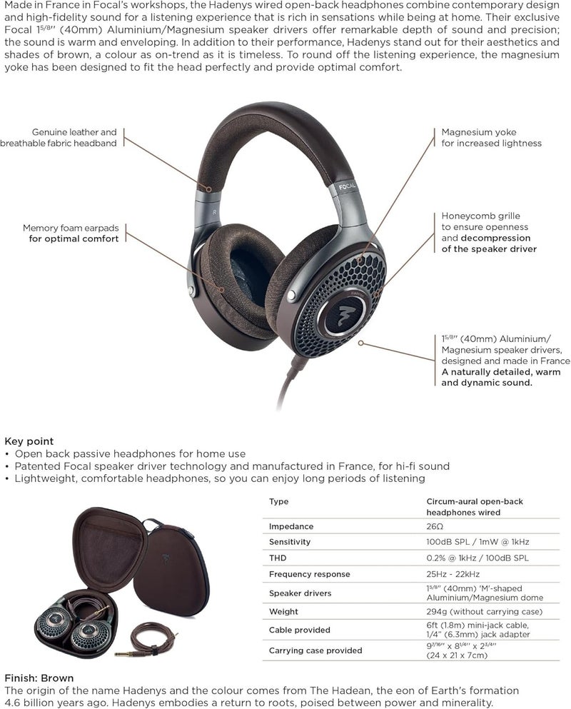 Focal Hadenys High-End Open-Back Headphones, Brown - Image 4