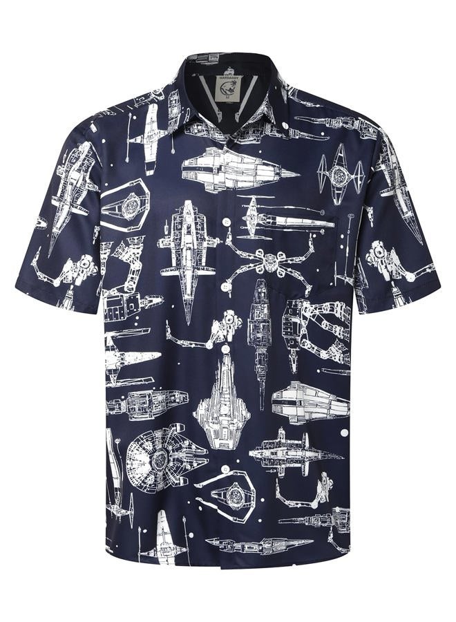 Hardaddy Men's Hawaiian Shirt Short Sleeves Printed Button Down Summer Beach Casual Shirts, Deep Blue, XL - Image 1