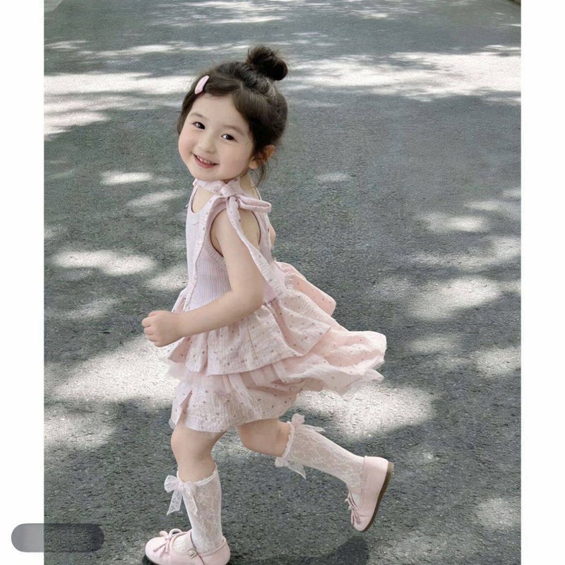 فستان كيك للأطفال بقوس ونقاط منقطة أميرة منتفخ - Image 4