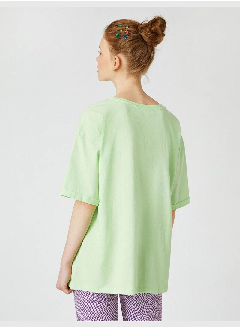 كوتون Printed Detailed Crew Neck T-Shirt