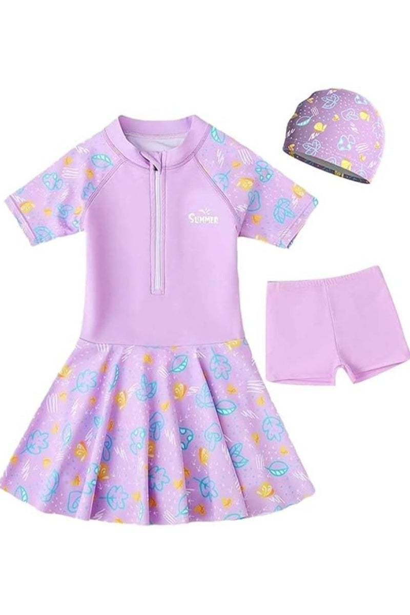 ملابس سباحة من قطعة واحدة للأطفال البنات برسوم كرتونية لطيفة، ملابس سباحة قصيرة وتنانير وملابس سباحة بأكمام قصيرة، ملابس سباحة صيفية سريعة الجفاف - Image 1