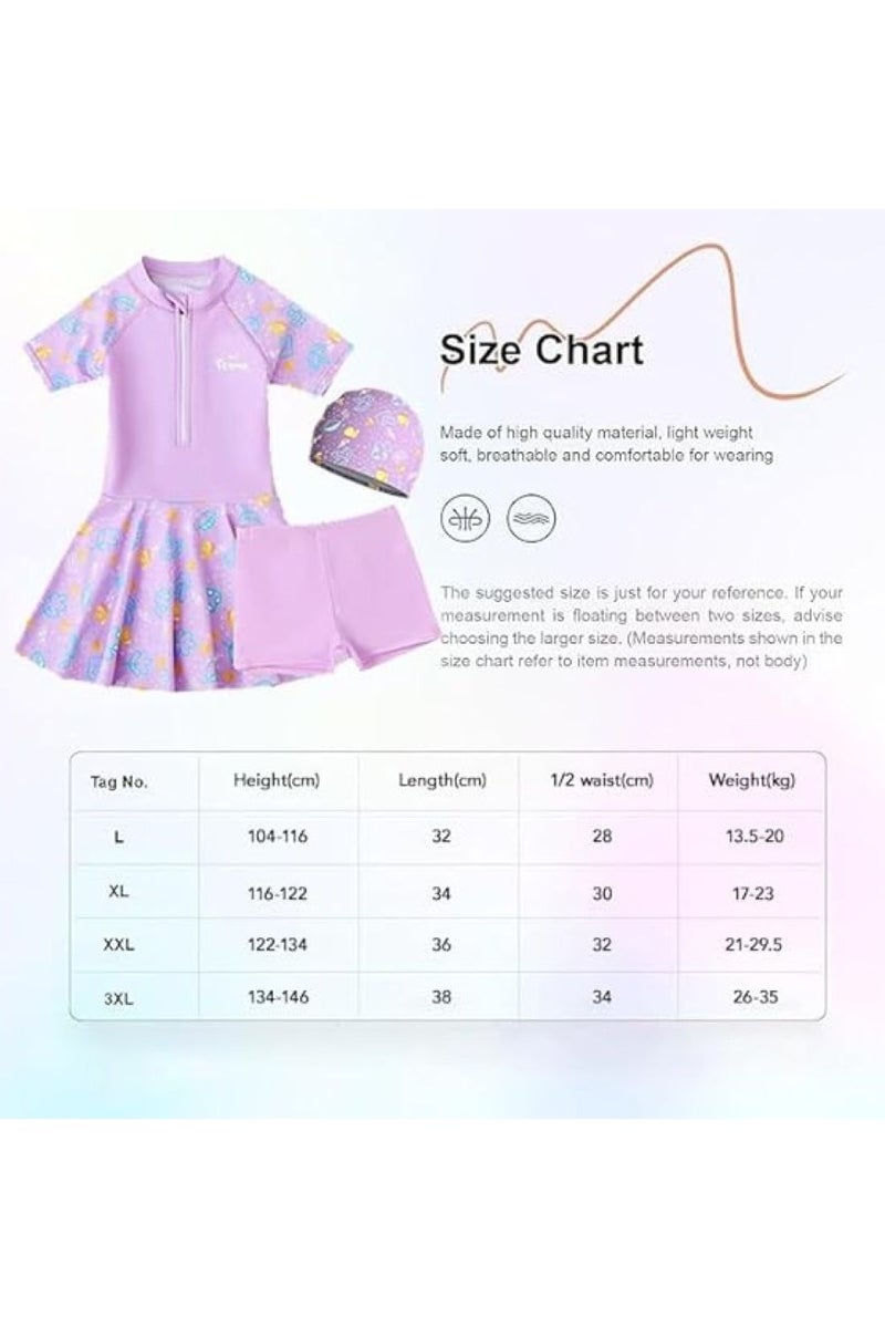 ملابس سباحة من قطعة واحدة للأطفال البنات برسوم كرتونية لطيفة، ملابس سباحة قصيرة وتنانير وملابس سباحة بأكمام قصيرة، ملابس سباحة صيفية سريعة الجفاف - Image 2