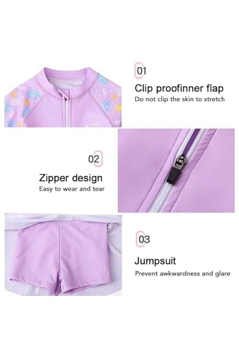 ملابس سباحة من قطعة واحدة للأطفال البنات برسوم كرتونية لطيفة، ملابس سباحة قصيرة وتنانير وملابس سباحة بأكمام قصيرة، ملابس سباحة صيفية سريعة الجفاف - Image 3