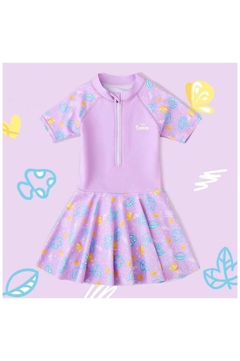 ملابس سباحة من قطعة واحدة للأطفال البنات برسوم كرتونية لطيفة، ملابس سباحة قصيرة وتنانير وملابس سباحة بأكمام قصيرة، ملابس سباحة صيفية سريعة الجفاف - Image 4