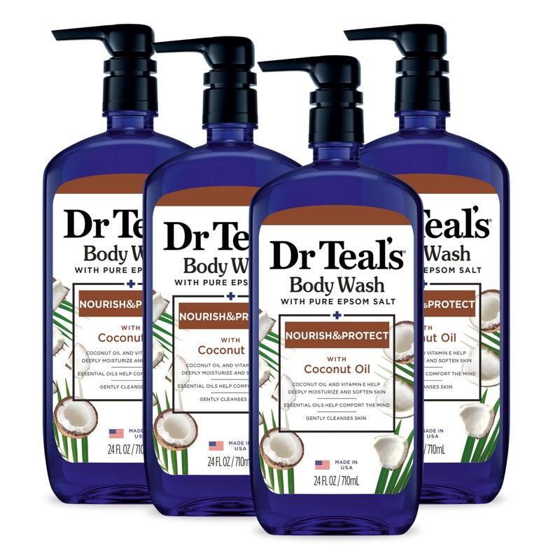Dr Teal's Dr Teal's Body Wash with Pure Epsom Salt, with Coconut Oil, 24 fl oz (Pack of 4) 