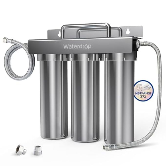 Waterdrop TST-UF 0.01m Ultra-Filtration Under Sink Water Filter System, Stainless Steel Water Filter for Sink, 5X Service Life Under Sink Water Filtration System, Removes 99% of Contaminants