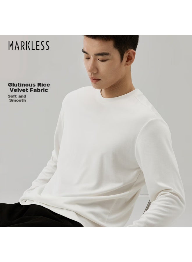 Markless Men's Long Sleeve T-shirt Autumn Winter Warm Bottoming Shirt Round Neck Comfortable Top Ctb4605m Swan White XL - Image 1
