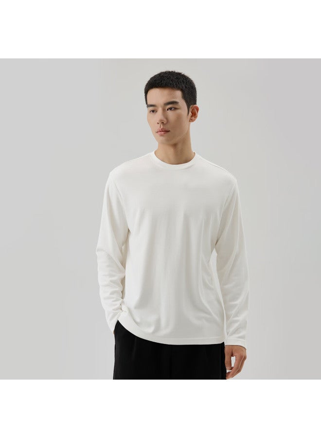 Markless Men's Long Sleeve T-shirt Autumn Winter Warm Bottoming Shirt Round Neck Comfortable Top Ctb4605m Swan White XL - Image 2