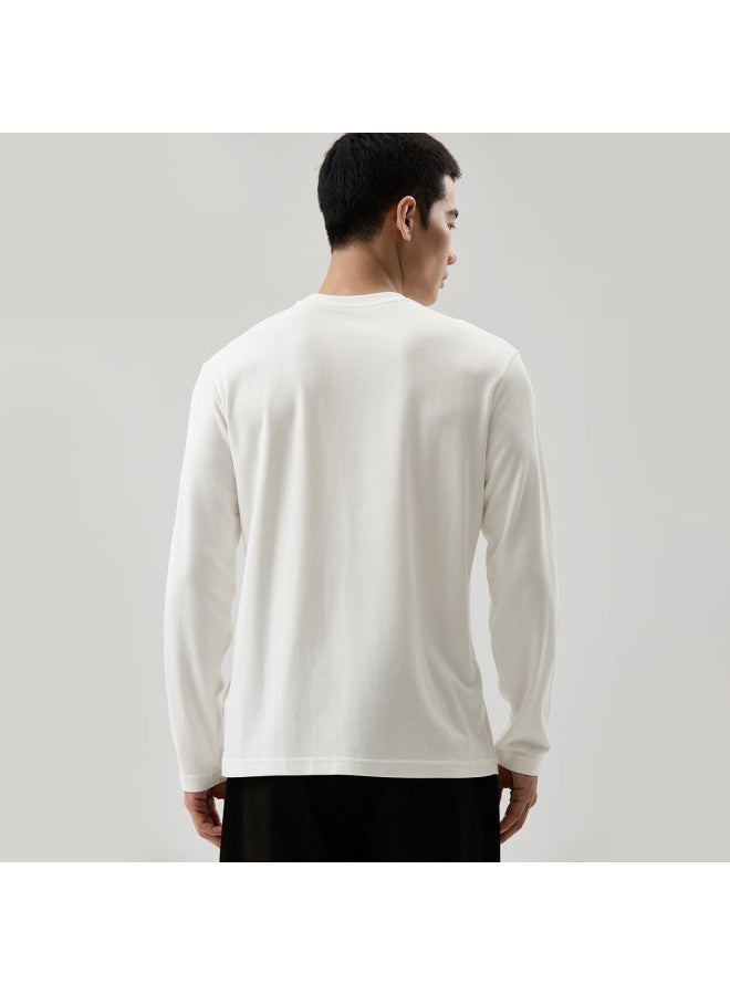 Markless Men's Long Sleeve T-shirt Autumn Winter Warm Bottoming Shirt Round Neck Comfortable Top Ctb4605m Swan White XL - Image 4