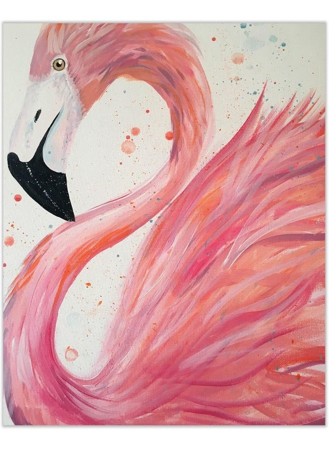 HVEST Flamingo Canvas Wall Art Pink Bird Framed Oil Painting - Image 2