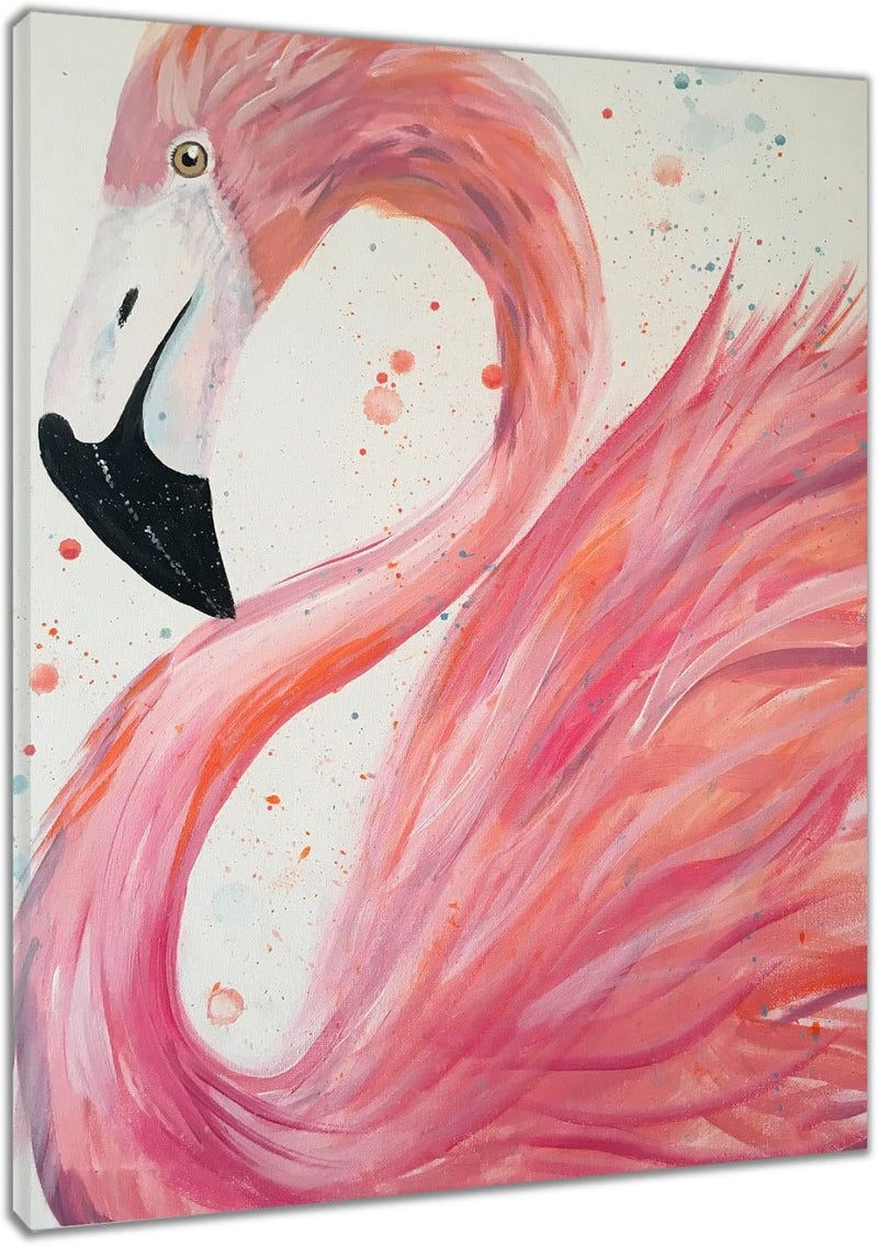 HVEST Flamingo Canvas Wall Art Pink Bird Framed Oil Painting - Image 1