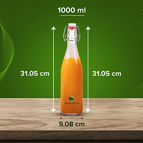 SAND DUNE Set of 3, 1000 ml Each D5 Glass clip top cap water bottle with flip top cap, Leak-Proof for water, Juices - Reusable Travel Glass Drinking Fridge Bottles - Image 5