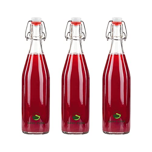SAND DUNE Set of 3, 1000 ml Each D5 Glass clip top cap water bottle with flip top cap, Leak-Proof for water, Juices - Reusable Travel Glass Drinking Fridge Bottles - Image 1