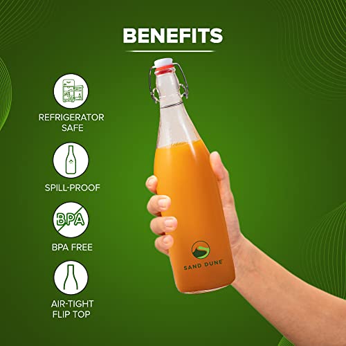 SAND DUNE Set of 3, 1000 ml Each D5 Glass clip top cap water bottle with flip top cap, Leak-Proof for water, Juices - Reusable Travel Glass Drinking Fridge Bottles - Image 4