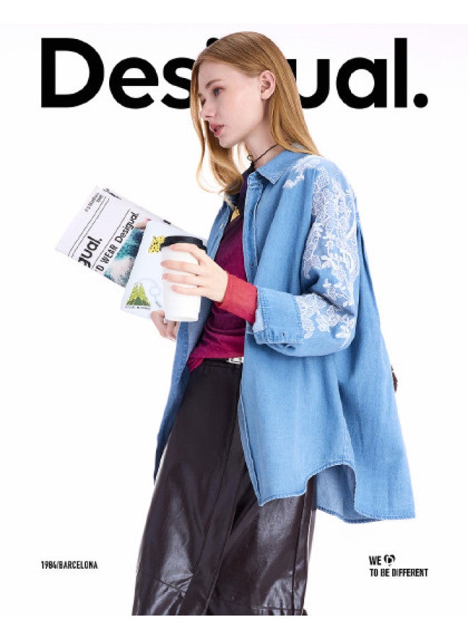 DESIGUAL 25 قميص نسائي بتصميم رقعة مطرزة بنمط الدانتيل الجديد لخريف وشتاء - Image 1