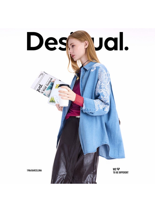 DESIGUAL 25 قميص نسائي بتصميم رقعة مطرزة بنمط الدانتيل الجديد لخريف وشتاء - Image 2