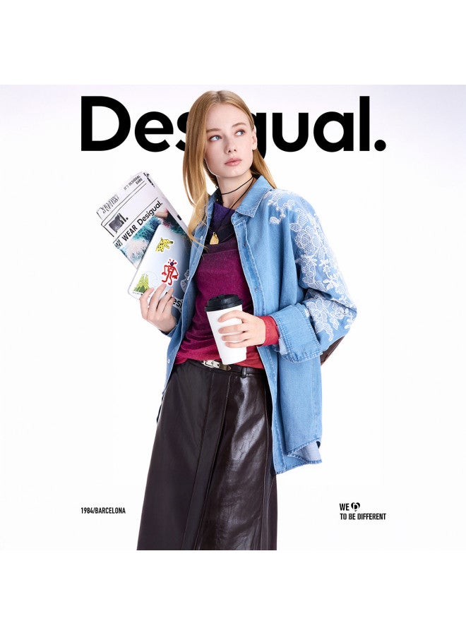 DESIGUAL 25 قميص نسائي بتصميم رقعة مطرزة بنمط الدانتيل الجديد لخريف وشتاء - Image 4