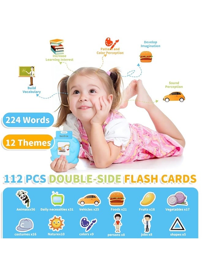 Hsxfl Kids Toddler Talking Flash Cards with 224 Sight Words,Montessori Toys,Speech Therapy,Autism Sensory Toys,Learning Educational Gifts for Age 2 3 4 5 Years Old Boys and Girls (Blue) - Image 2
