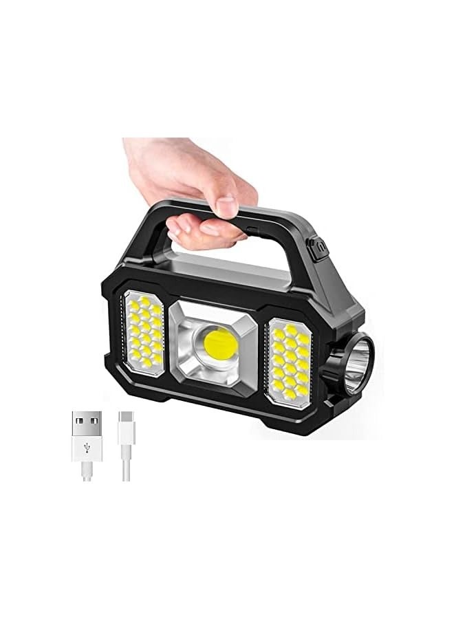 erorex Solar Handheld Flashlight, 6 Modes Rechargeable LED Camping Lantern Lights, Super Bright LED Searchlight, Lightweight Waterproof Portable Spotlight Work Lights for Fishing Outdoor Camping Emergencies - Image 1