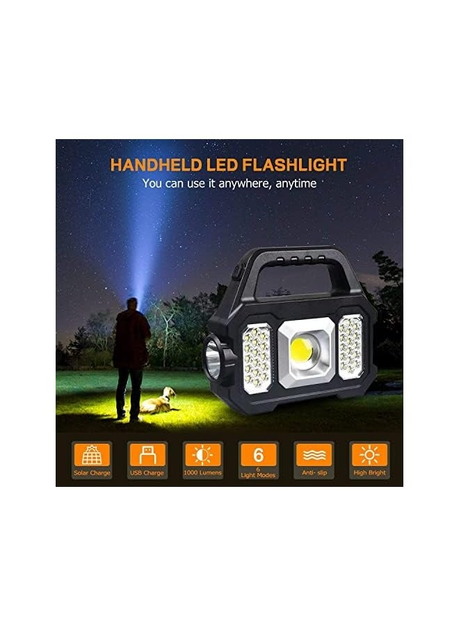 erorex Solar Handheld Flashlight, 6 Modes Rechargeable LED Camping Lantern Lights, Super Bright LED Searchlight, Lightweight Waterproof Portable Spotlight Work Lights for Fishing Outdoor Camping Emergencies - Image 4