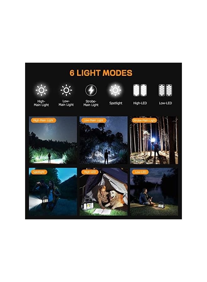 erorex Solar Handheld Flashlight, 6 Modes Rechargeable LED Camping Lantern Lights, Super Bright LED Searchlight, Lightweight Waterproof Portable Spotlight Work Lights for Fishing Outdoor Camping Emergencies - Image 5