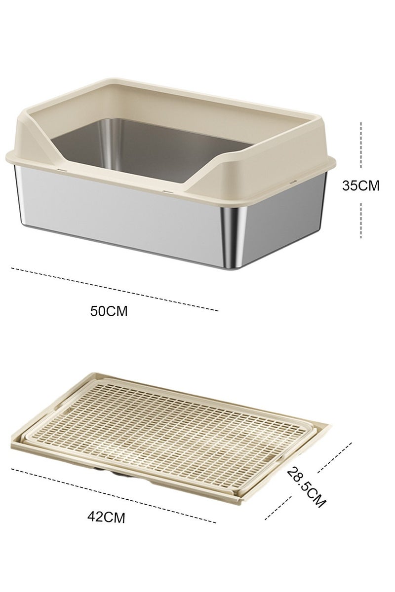 Stainless Steel Cat Litter Box Metal Litter Pan Tray with High Wall Semi-Closed Side Door Pet Litter Box