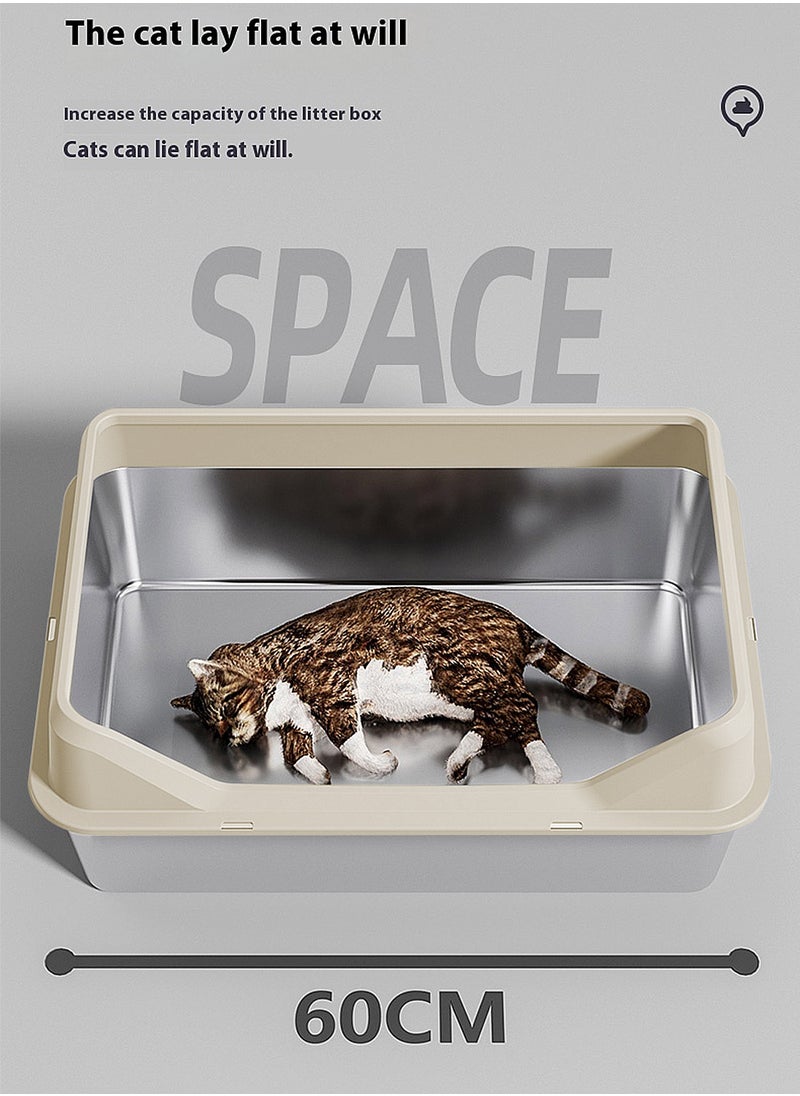 Kidle Stainless Steel Cat Litter Box Metal Litter Pan Tray with High Wall Semi-Closed Side Door Pet Litter Box  - Image 3